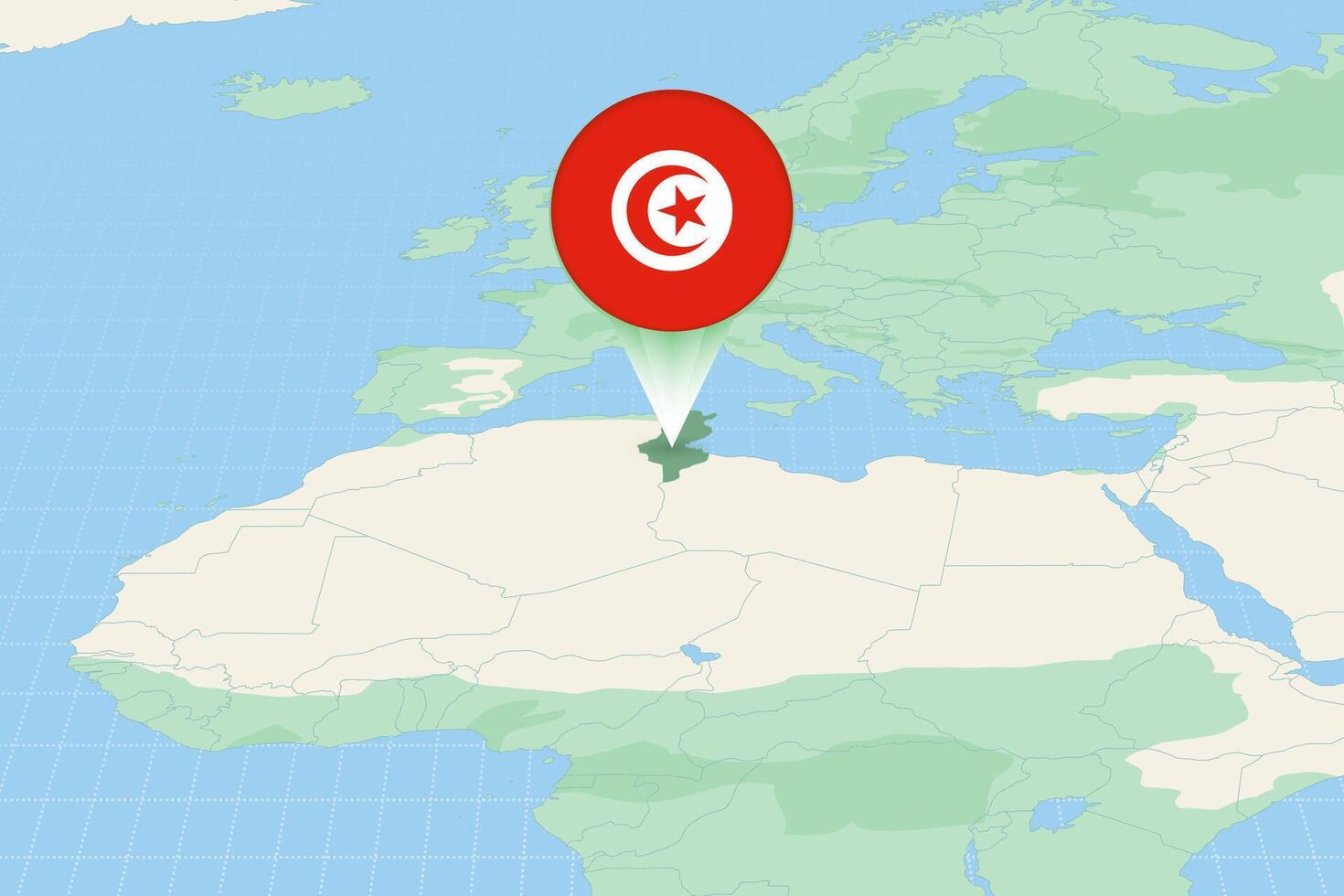 Map illustration of Tunisia with the flag. Cartographic illustration of Tunisia and neighboring countries. vector