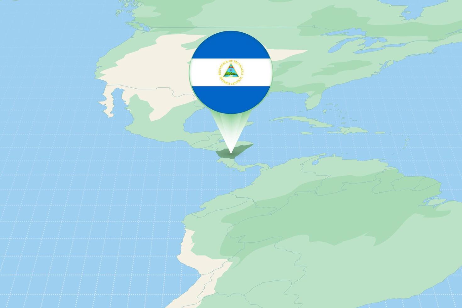 Map illustration of Nicaragua with the flag. Cartographic illustration of Nicaragua and neighboring countries. vector