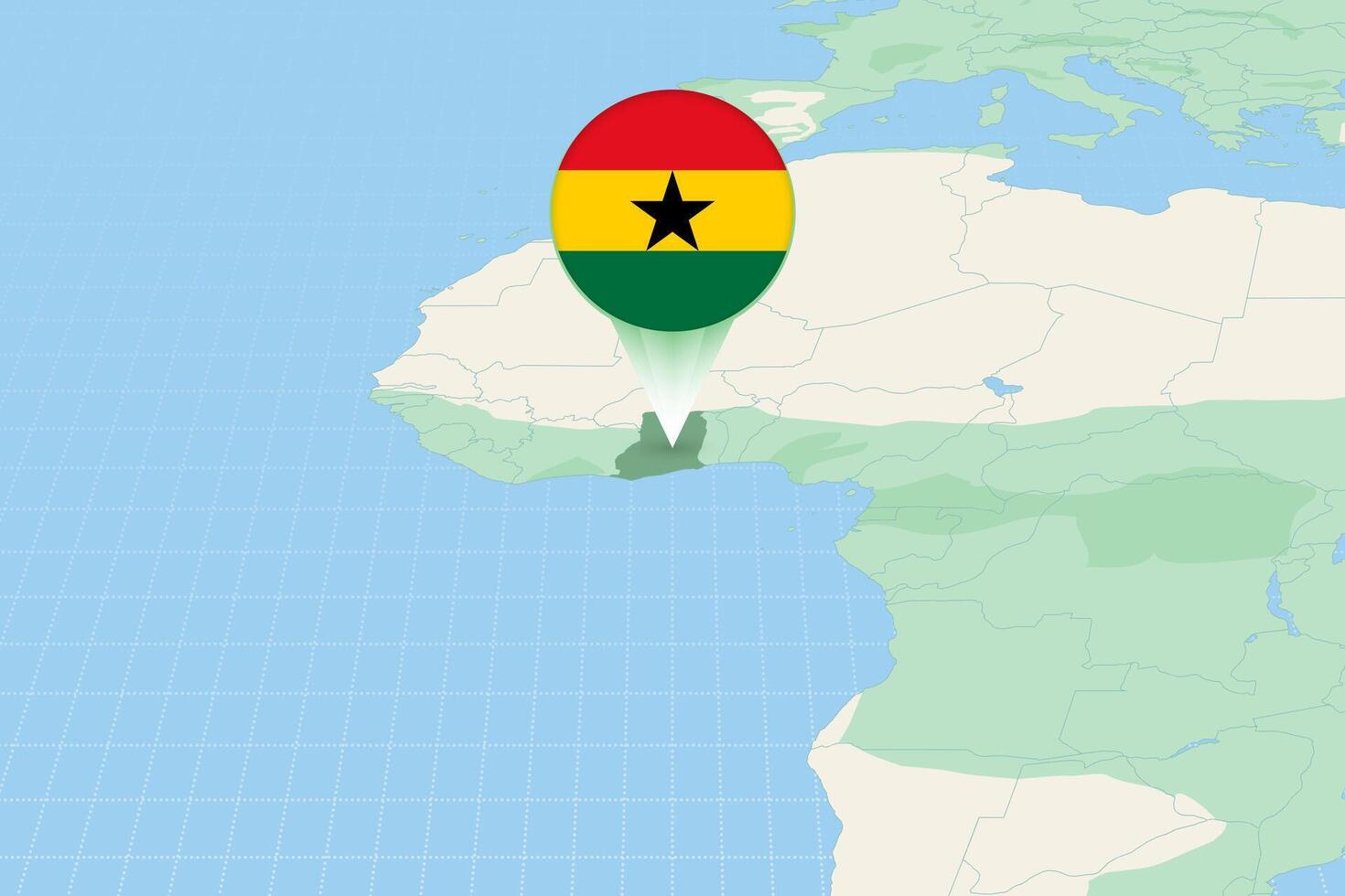 Map illustration of Ghana with the flag. Cartographic illustration of Ghana and neighboring countries. vector