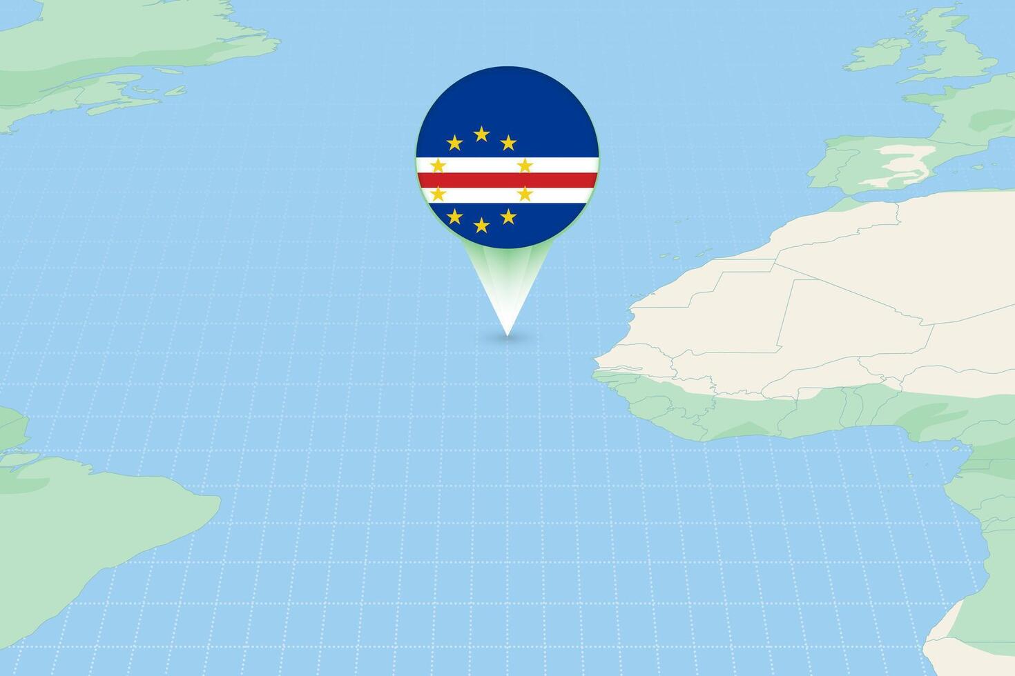 Map illustration of Cape Verde with the flag. Cartographic illustration of Cape Verde and neighboring countries. vector