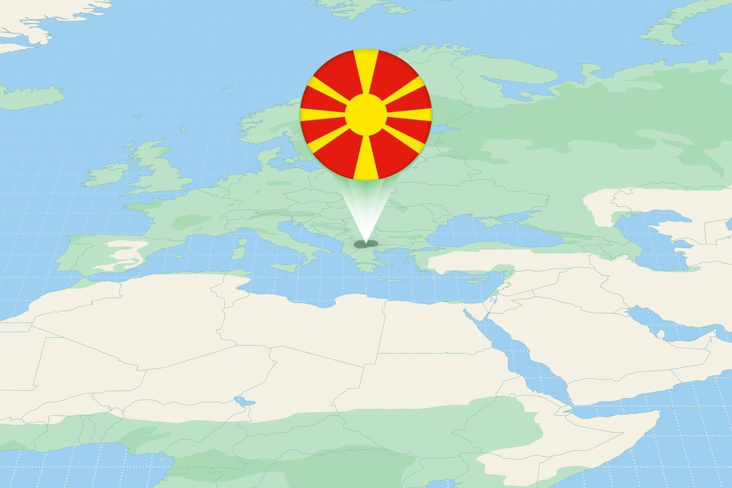 Map illustration of North Macedonia with the flag. Cartographic illustration of North Macedonia and neighboring countries. vector