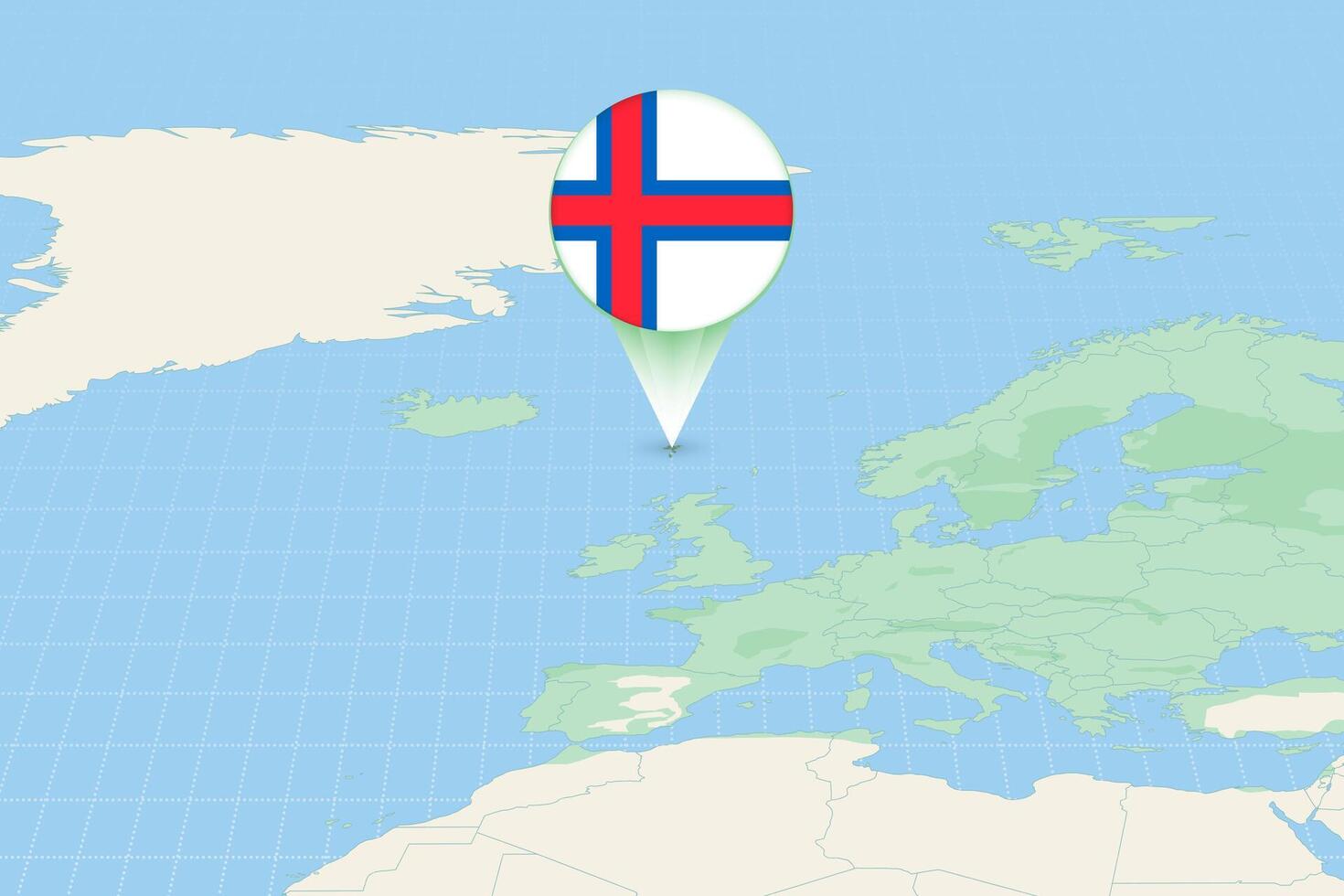 Map illustration of Faroe Islands with the flag. Cartographic illustration of Faroe Islands and neighboring countries. vector