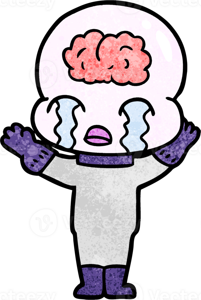 cartoon big brain alien crying png