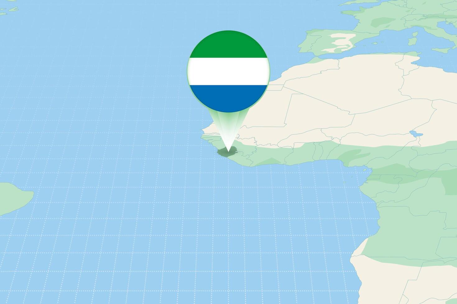 Map illustration of Sierra Leone with the flag. Cartographic illustration of Sierra Leone and neighboring countries. vector