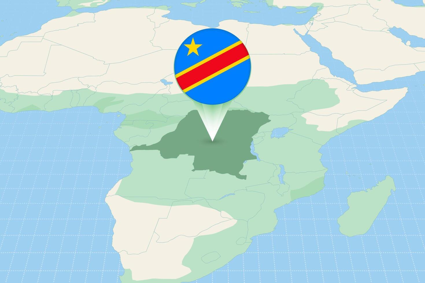 Map illustration of DR Congo with the flag. Cartographic illustration of DR Congo and neighboring countries. vector