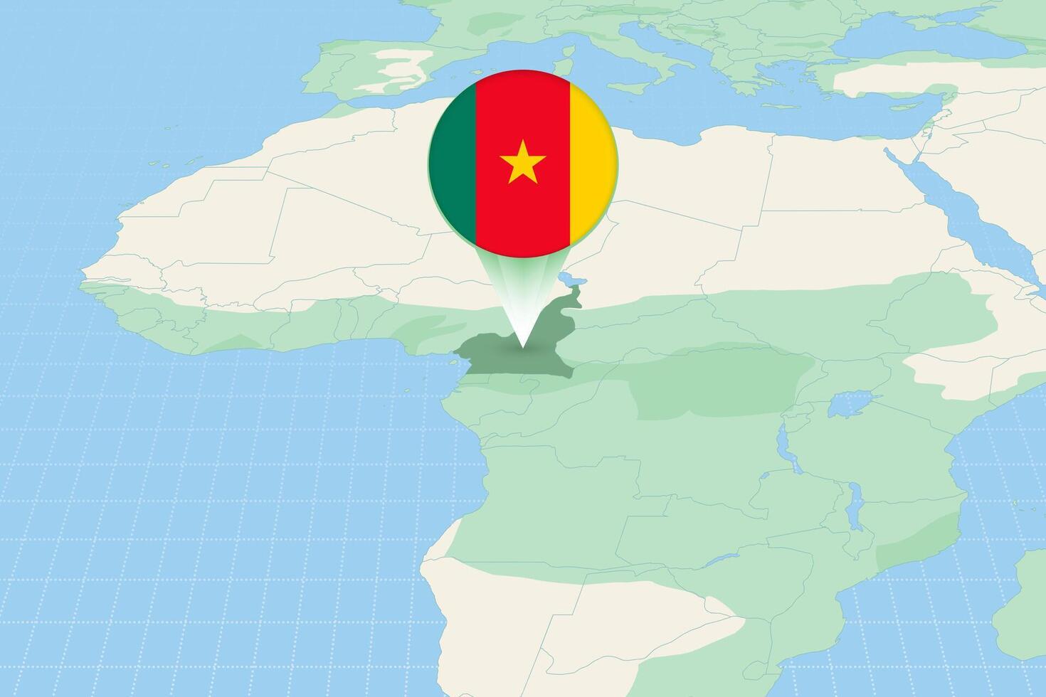 Map illustration of Cameroon with the flag. Cartographic illustration of Cameroon and neighboring countries. vector