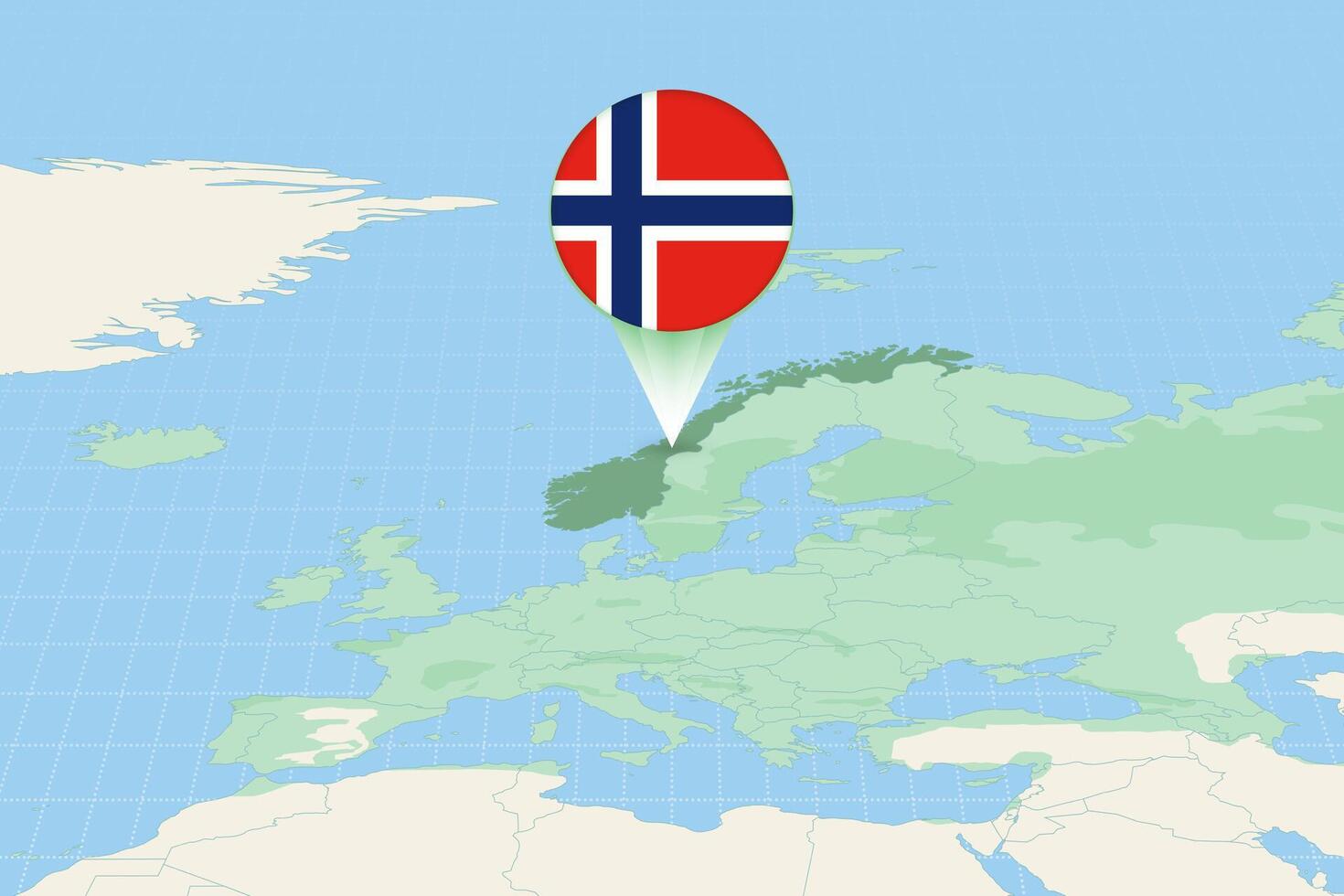 Map illustration of Norway with the flag. Cartographic illustration of Norway and neighboring countries. vector