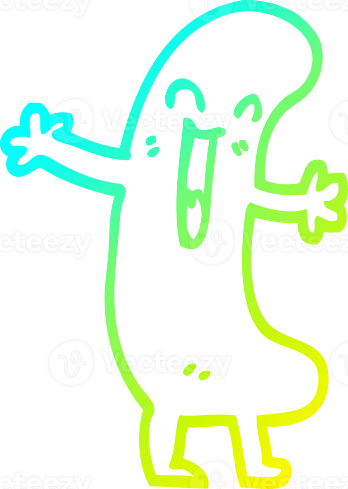 cold gradient line drawing of a cartoon happy sausage png