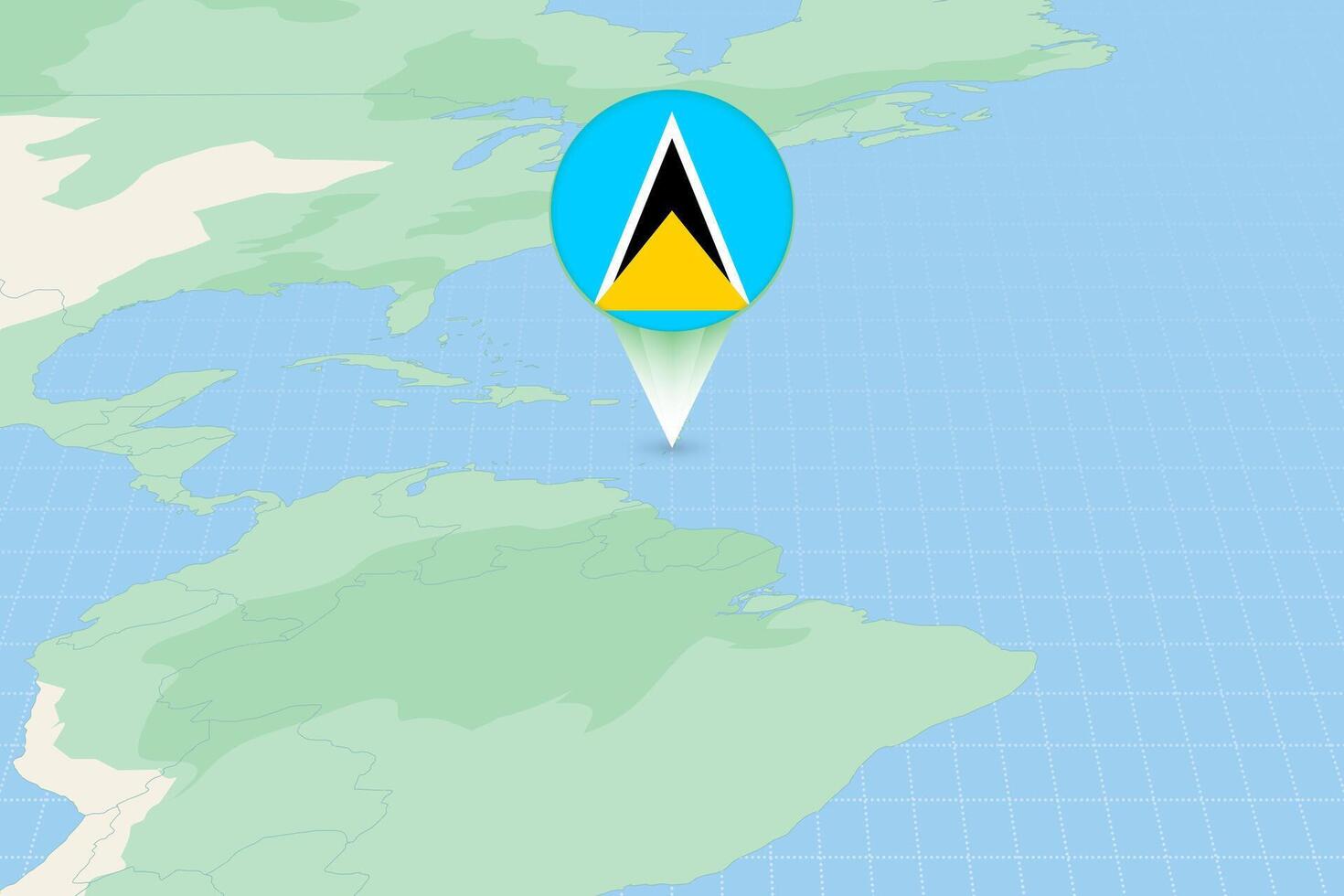 Map illustration of Saint Lucia with the flag. Cartographic illustration of Saint Lucia and neighboring countries. vector