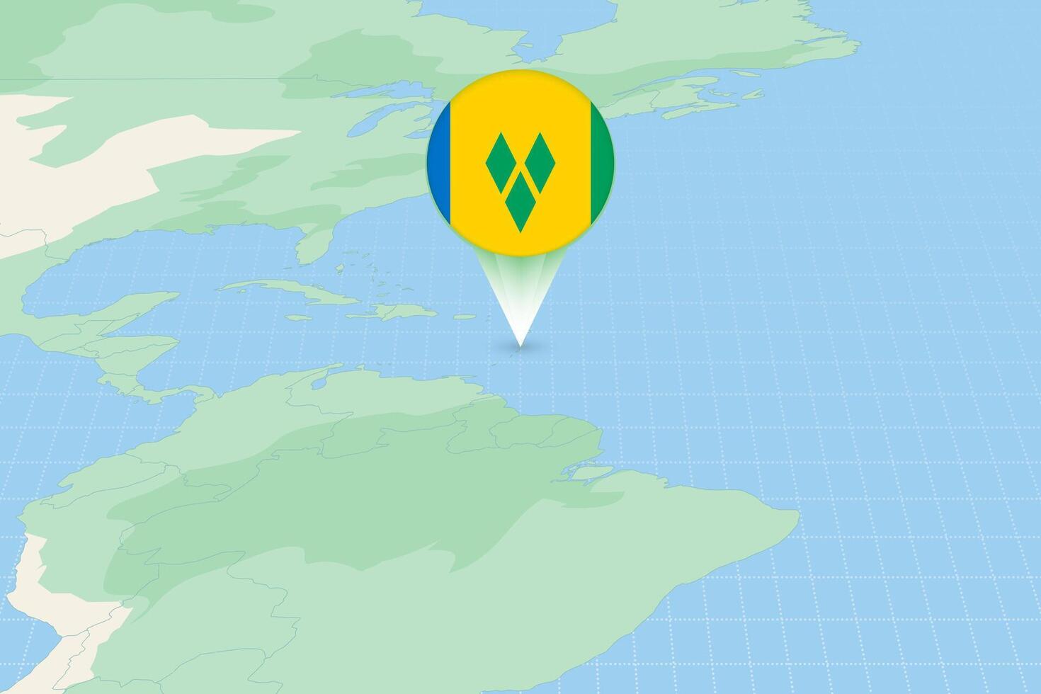 Map illustration of Saint Vincent and the Grenadines with the flag. Cartographic illustration of Saint Vincent and the Grenadines and neighboring countries. vector