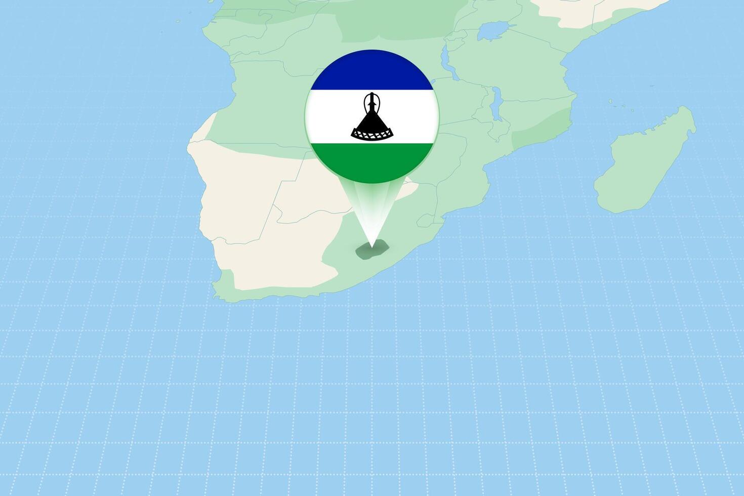Map illustration of Lesotho with the flag. Cartographic illustration of Lesotho and neighboring countries. vector