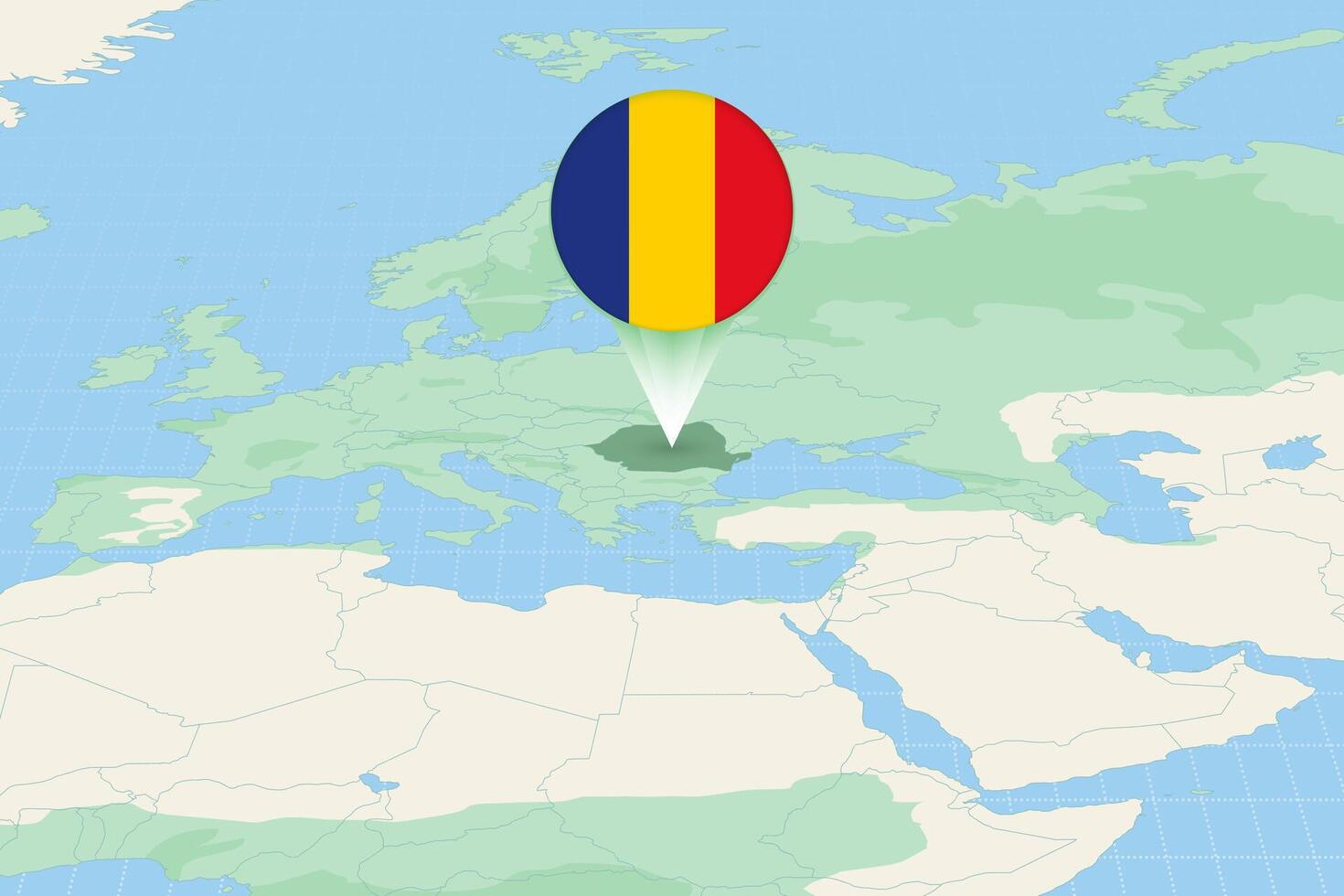 Map illustration of Romania with the flag. Cartographic illustration of Romania and neighboring countries. vector