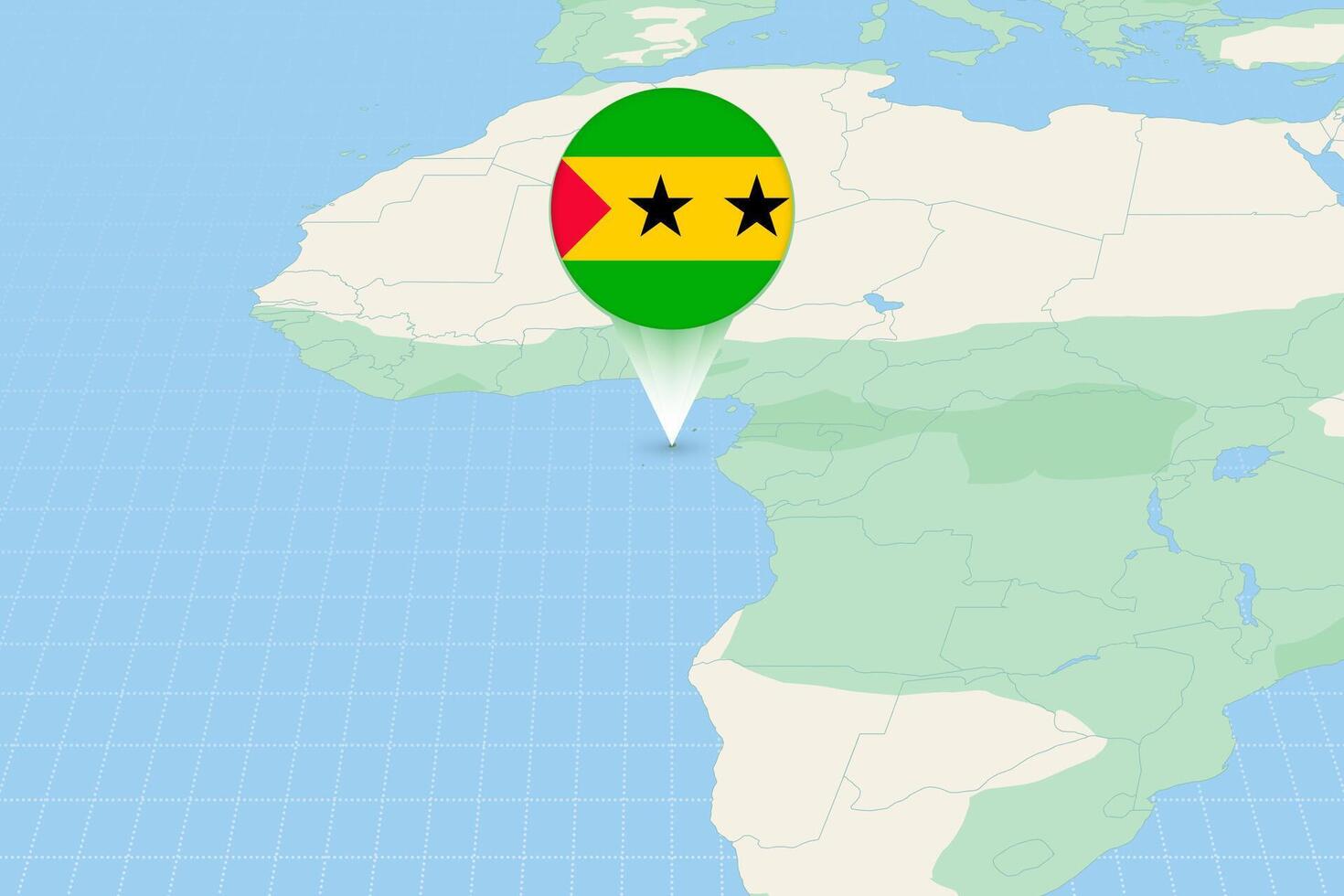Map illustration of Sao Tome and Principe with the flag. Cartographic illustration of Sao Tome and Principe and neighboring countries. vector
