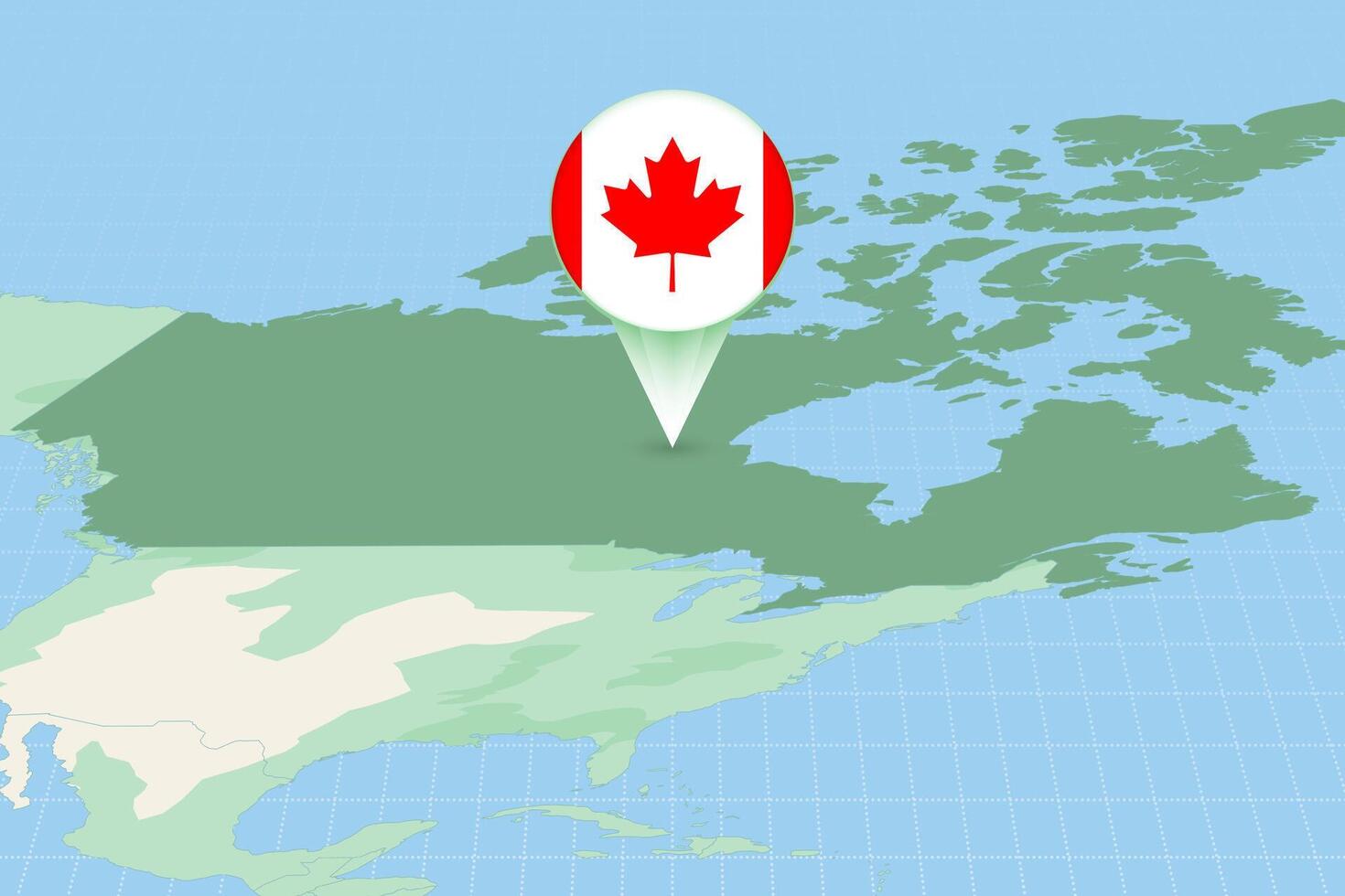 Map illustration of Canada with the flag. Cartographic illustration of Canada and neighboring countries. vector