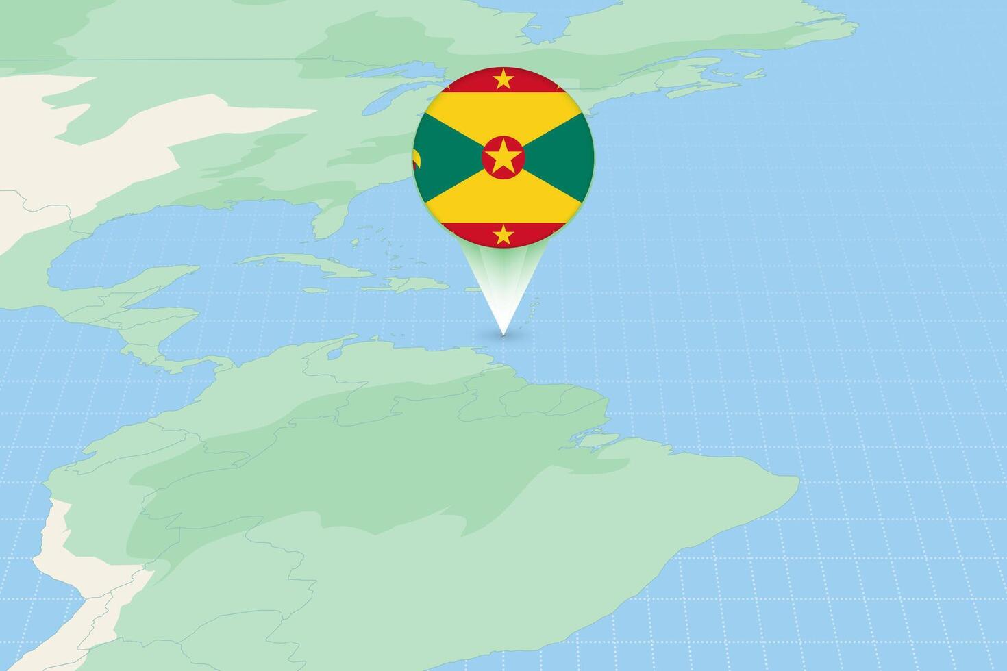 Map illustration of Grenada with the flag. Cartographic illustration of Grenada and neighboring countries. vector