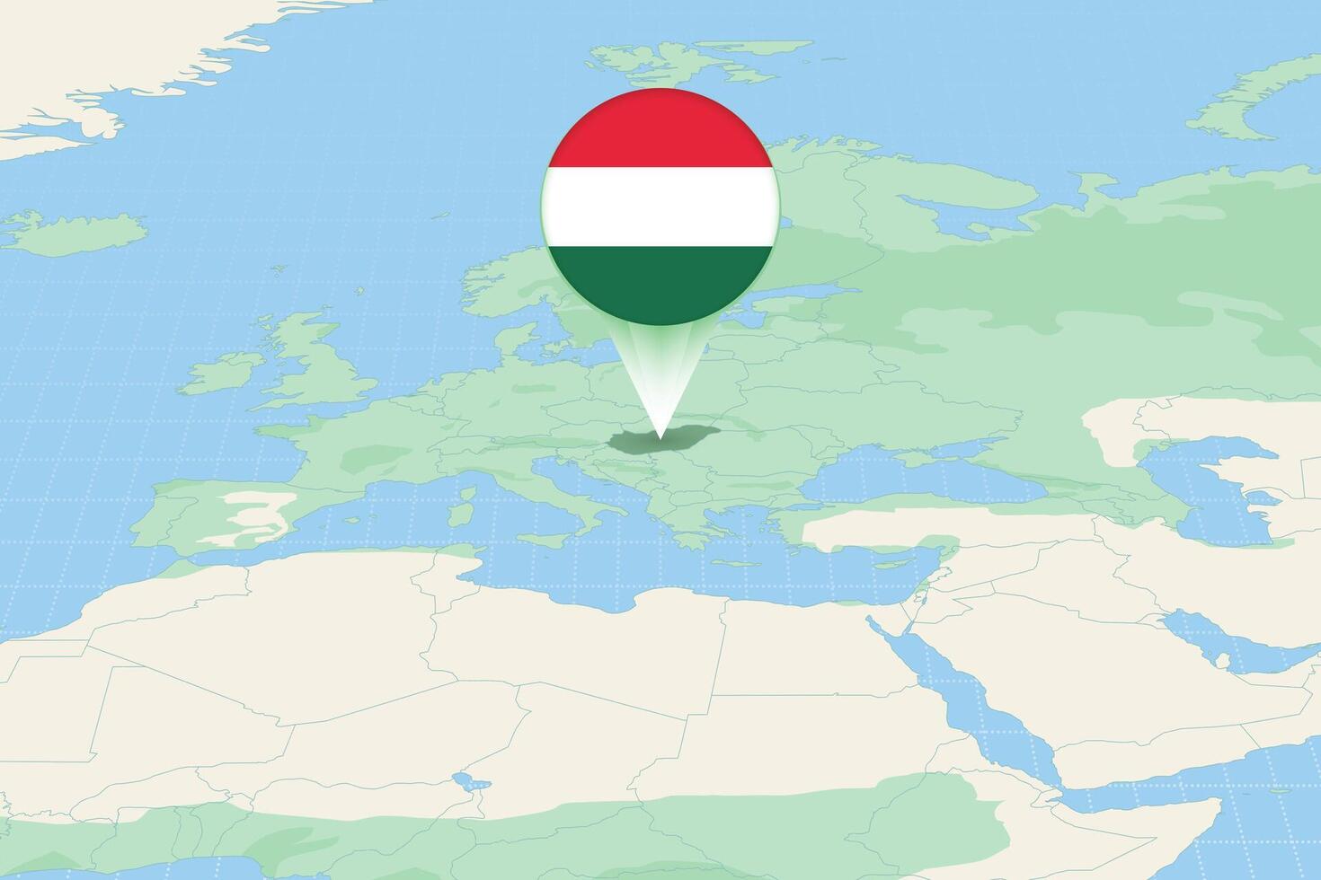 Map illustration of Hungary with the flag. Cartographic illustration of Hungary and neighboring countries. vector