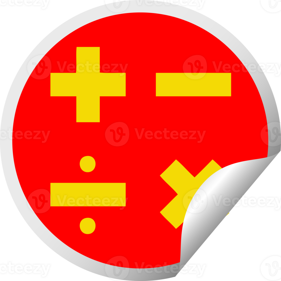 circular peeling sticker cartoon of a math symbols png