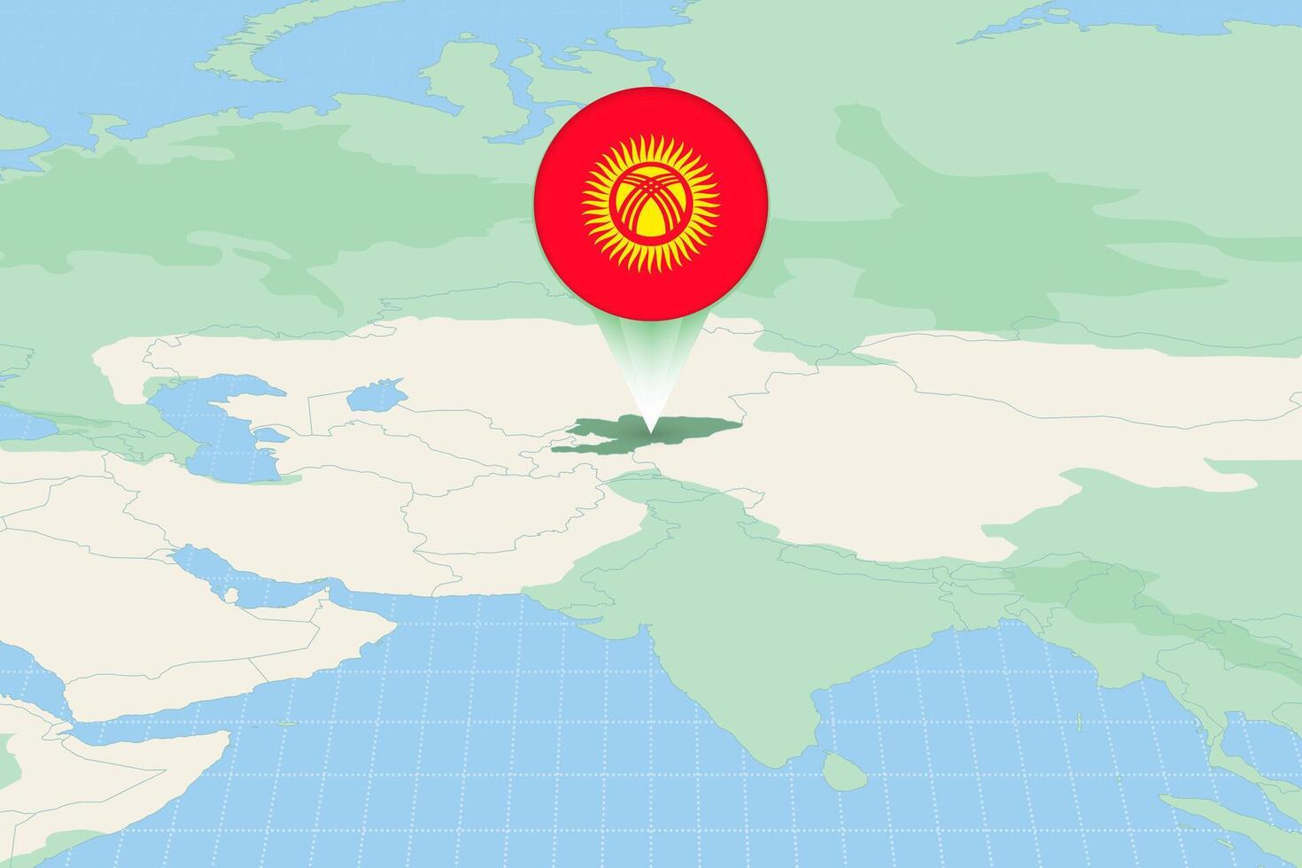 Map illustration of Kyrgyzstan with the flag. Cartographic illustration of Kyrgyzstan and neighboring countries. vector
