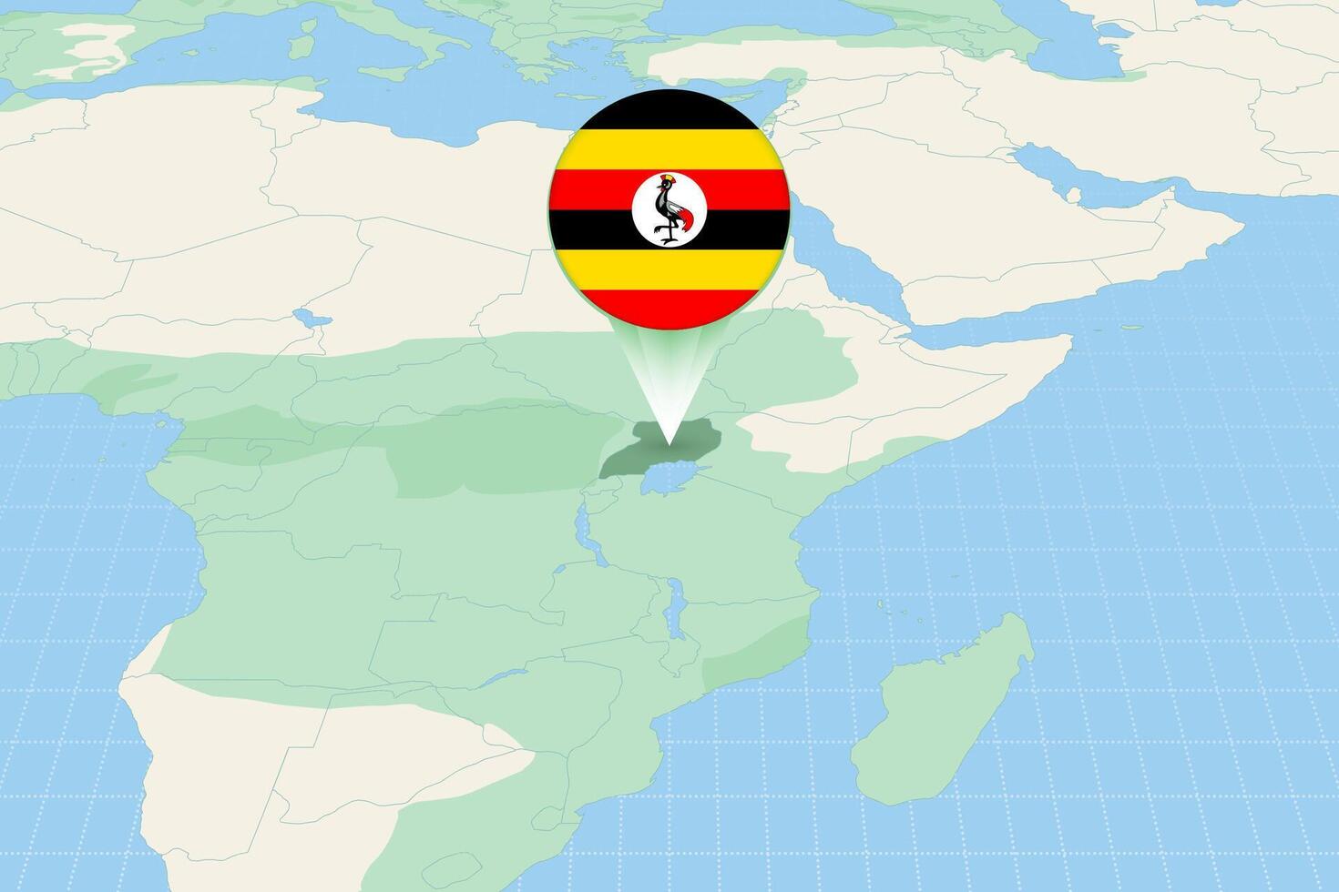 Map illustration of Uganda with the flag. Cartographic illustration of Uganda and neighboring countries. vector