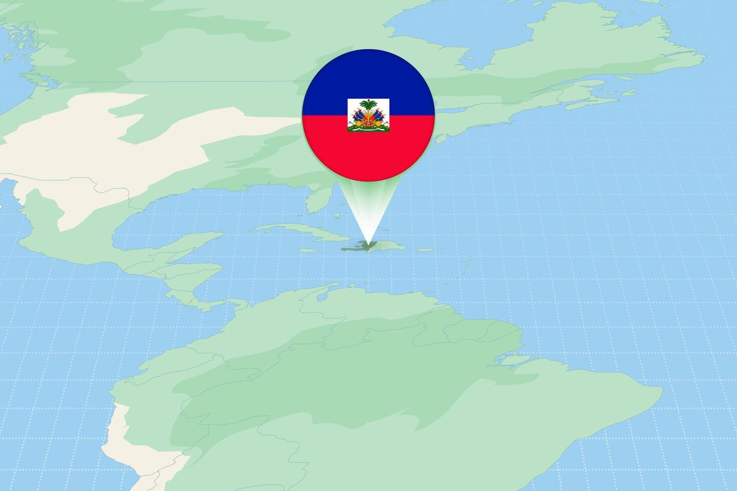 Map illustration of Haiti with the flag. Cartographic illustration of Haiti and neighboring countries. vector