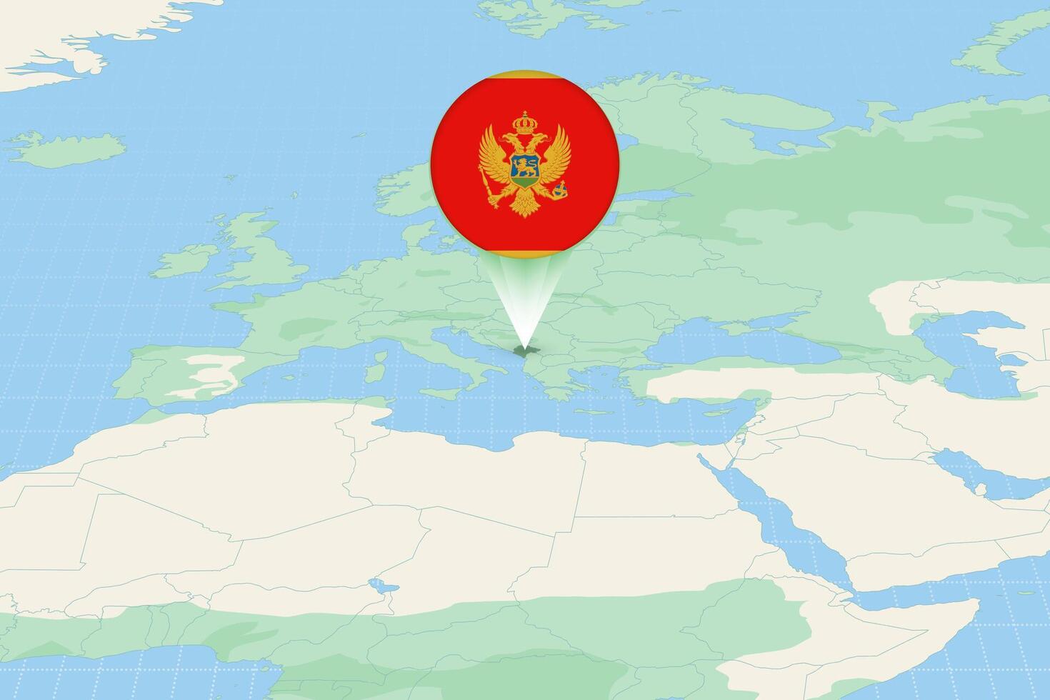 Map illustration of Montenegro with the flag. Cartographic illustration of Montenegro and neighboring countries. vector