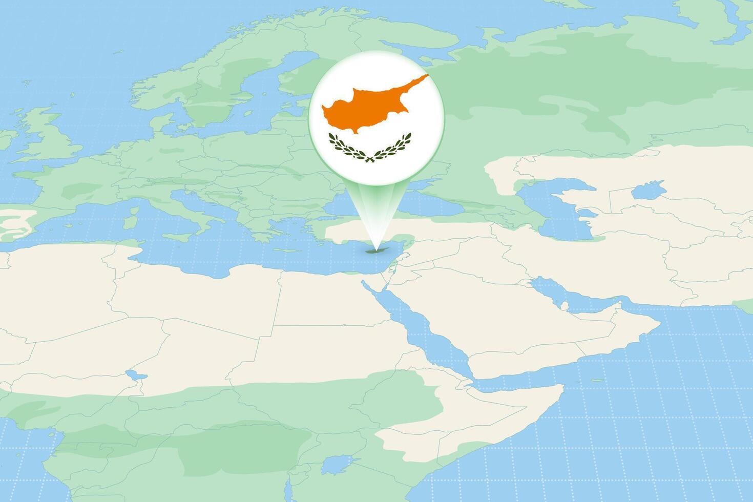 Map illustration of Cyprus with the flag. Cartographic illustration of Cyprus and neighboring countries. vector