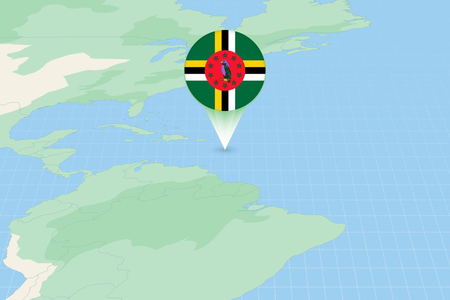 Map illustration of Dominica with the flag. Cartographic illustration of Dominica and neighboring countries. vector