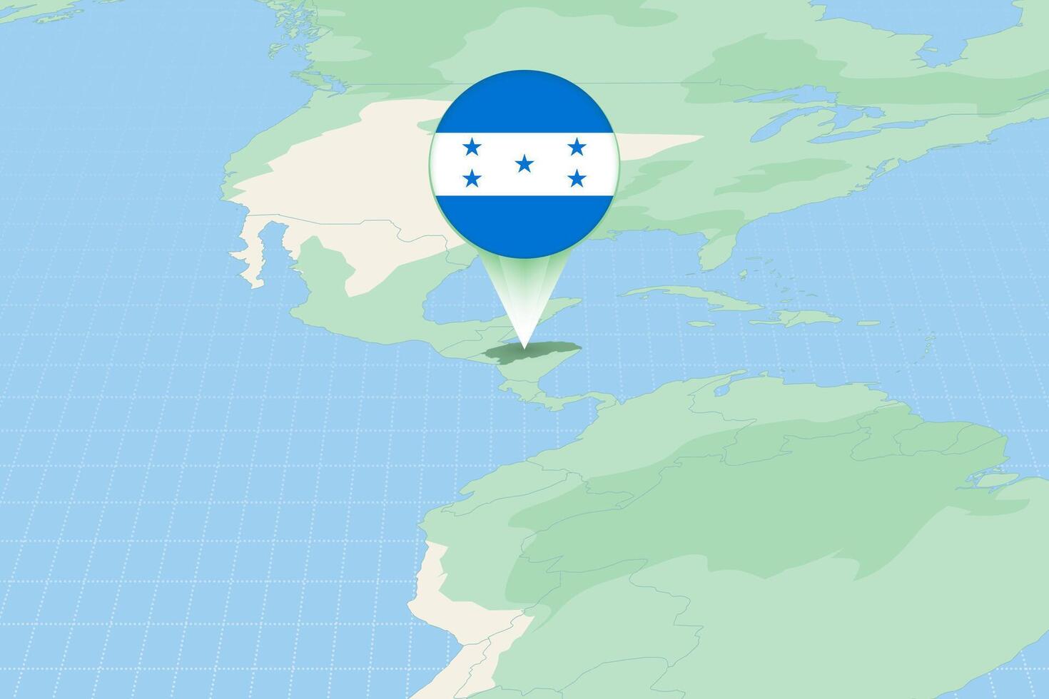 Map illustration of Honduras with the flag. Cartographic illustration of Honduras and neighboring countries. vector