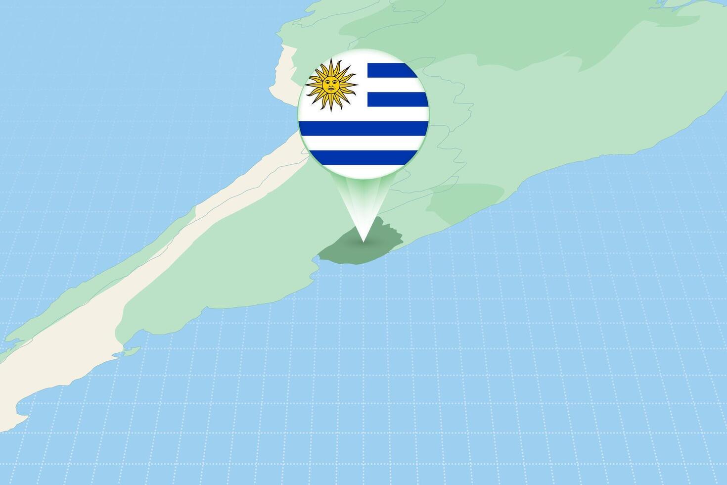 Map illustration of Uruguay with the flag. Cartographic illustration of Uruguay and neighboring countries. vector