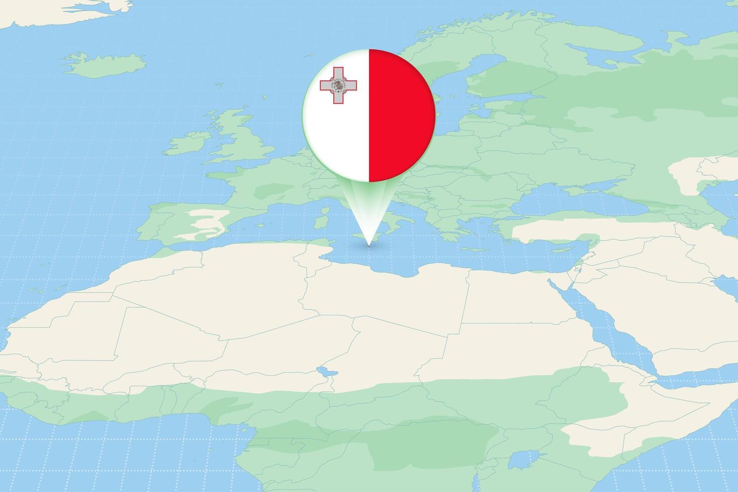 Map illustration of Malta with the flag. Cartographic illustration of Malta and neighboring countries. vector