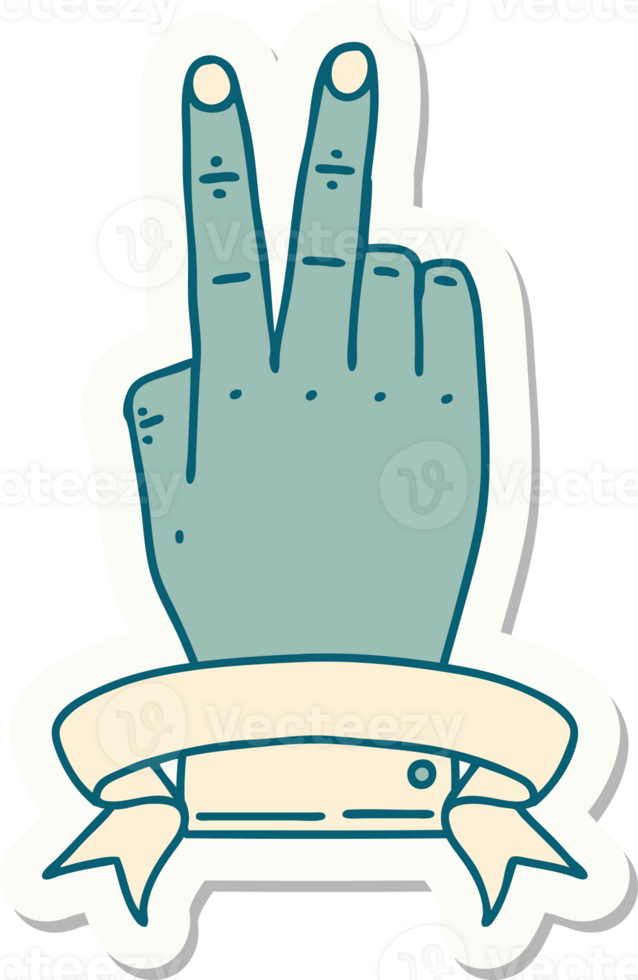 sticker of a victory v hand gesture with banner png