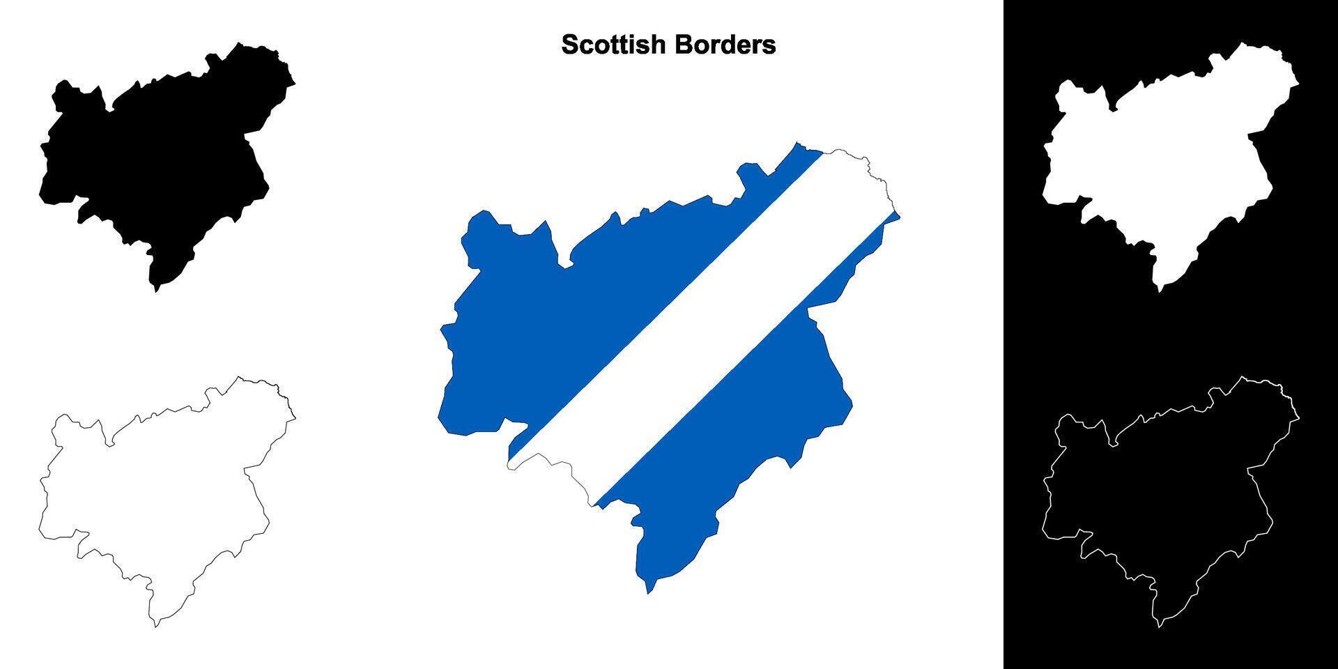 Scottish Borders blank outline map set vector