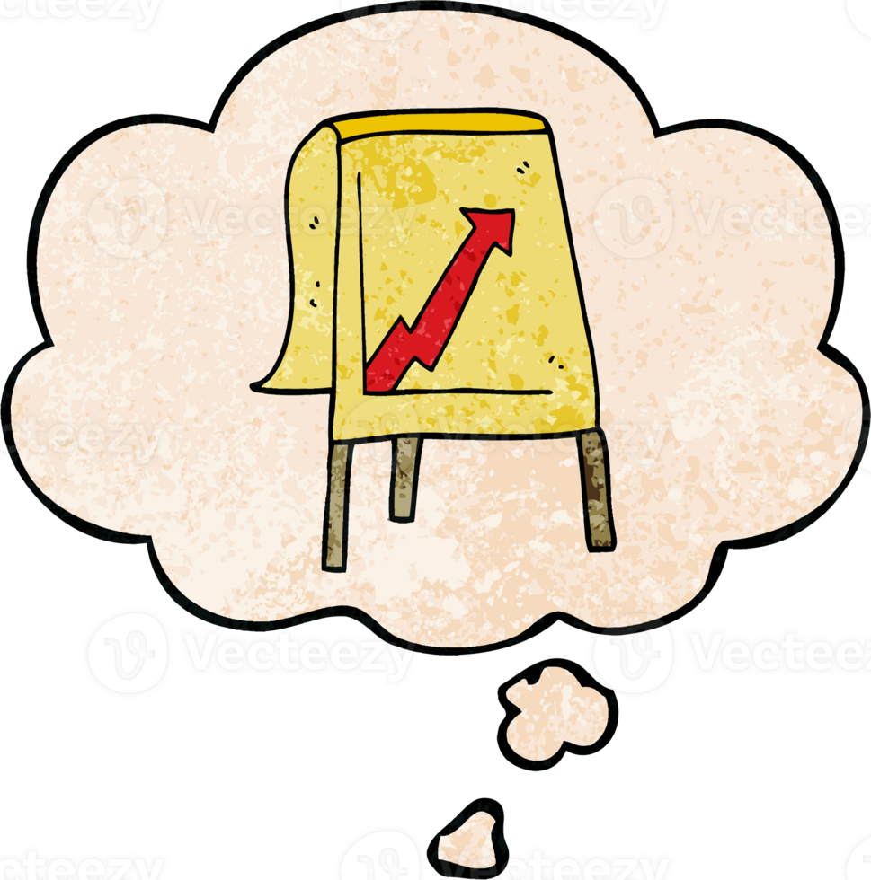cartoon business chart with arrow with thought bubble in grunge texture style png