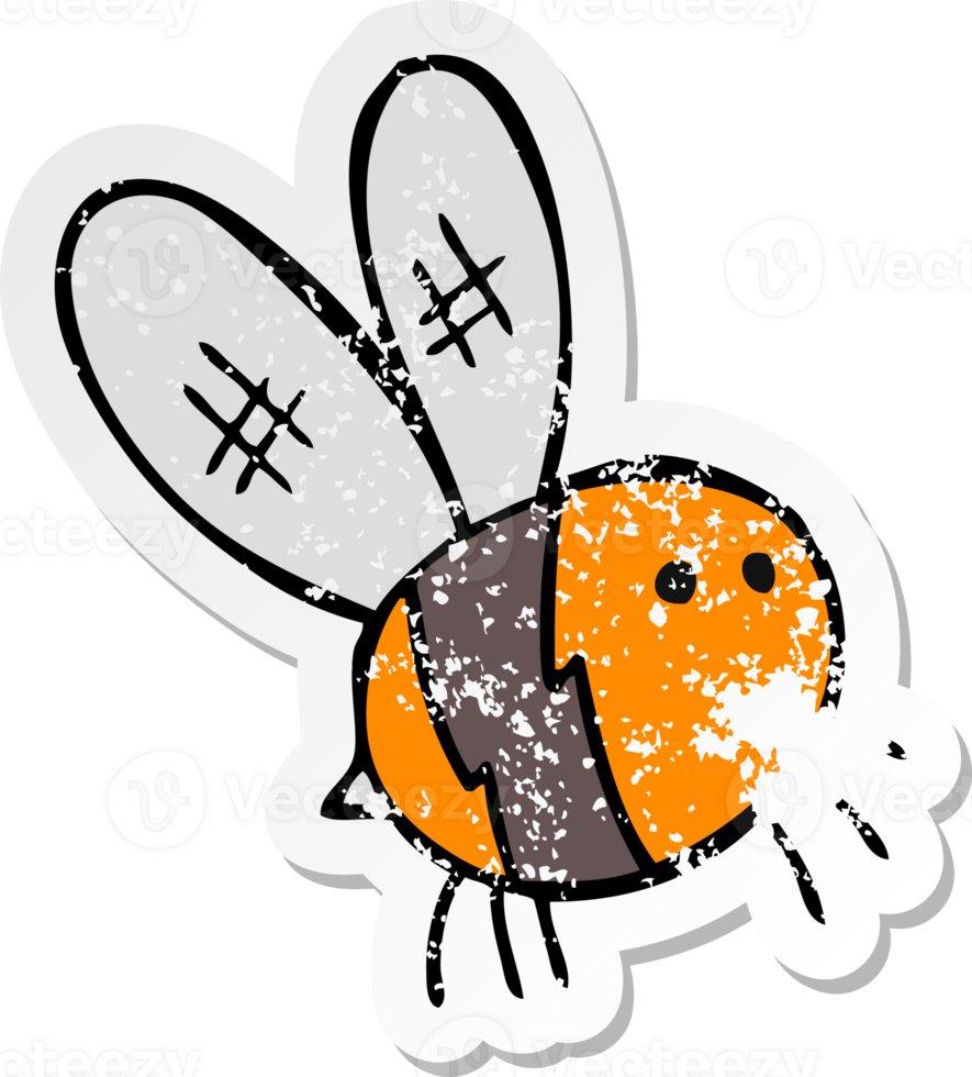 retro distressed sticker of a cartoon bee png
