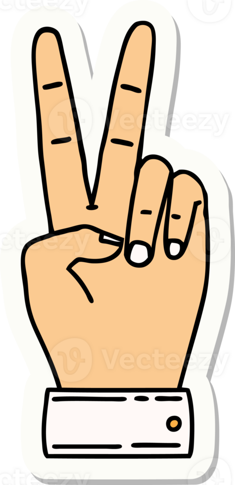 sticker of a peace symbol two finger hand gesture png