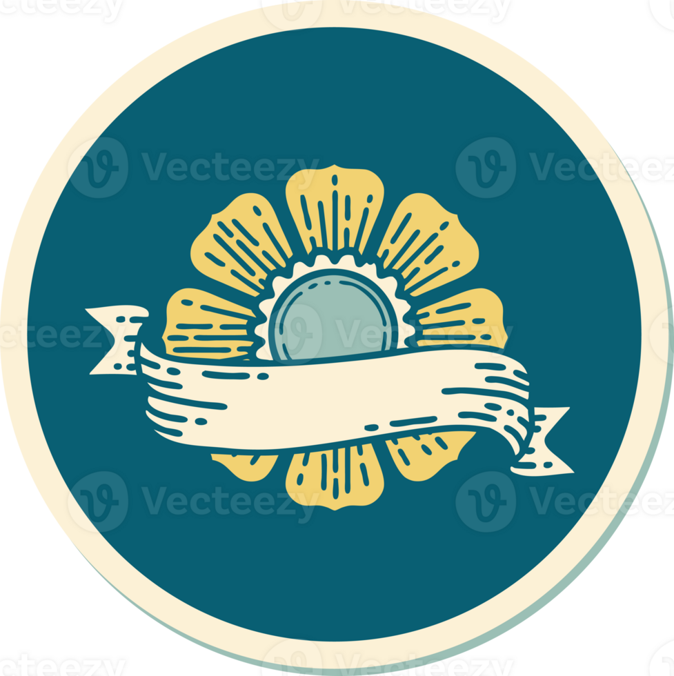 sticker of tattoo in traditional style of a flower and banner png