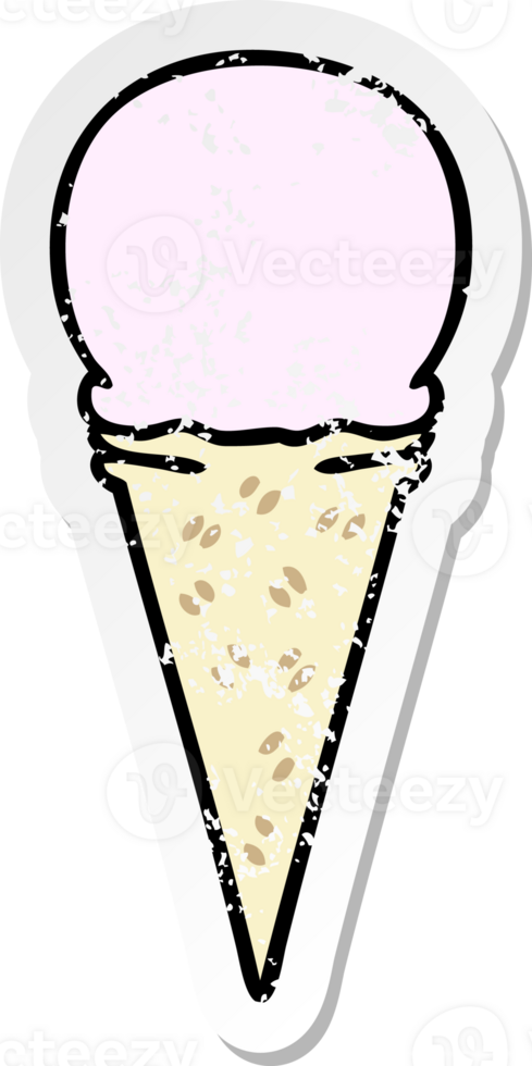 distressed sticker of a quirky hand drawn cartoon strawberry ice cream cone png