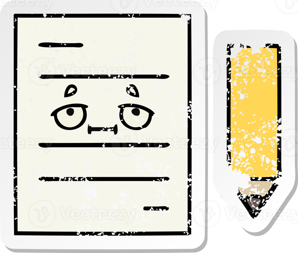 distressed sticker of a cute cartoon test paper png