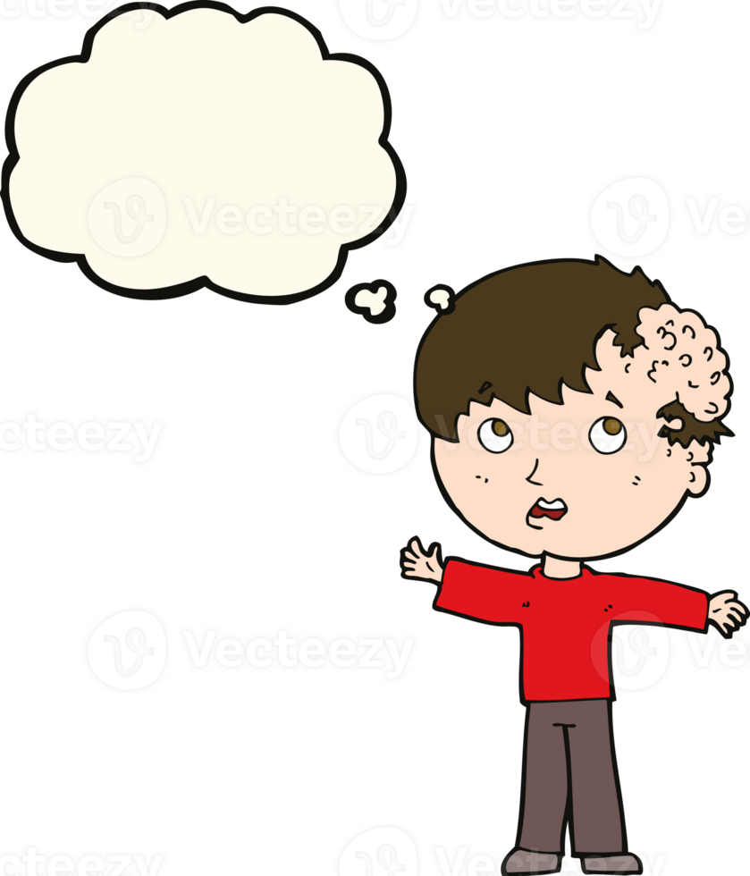cartoon boy with growth on head with thought bubble png