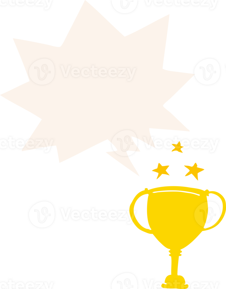 cartoon sports trophy with speech bubble in retro style png