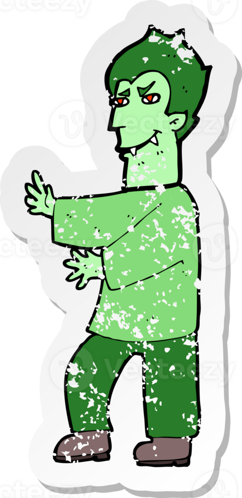 retro distressed sticker of a cartoon vampire png