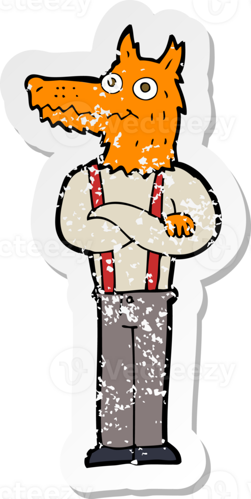 retro distressed sticker of a cartoon funny fox png