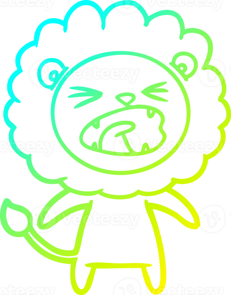 cold gradient line drawing of a cartoon angry lion png