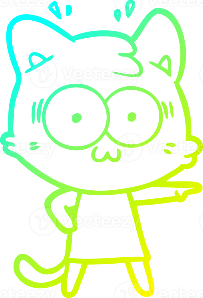 cold gradient line drawing of a cartoon surprised cat png