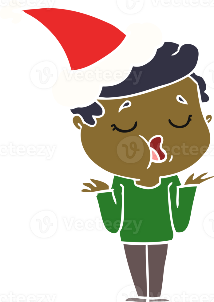 hand drawn flat color illustration of a man talking and shrugging shoulders wearing santa hat png