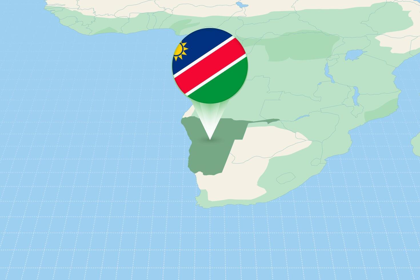 Map illustration of Namibia with the flag. Cartographic illustration of Namibia and neighboring countries. vector