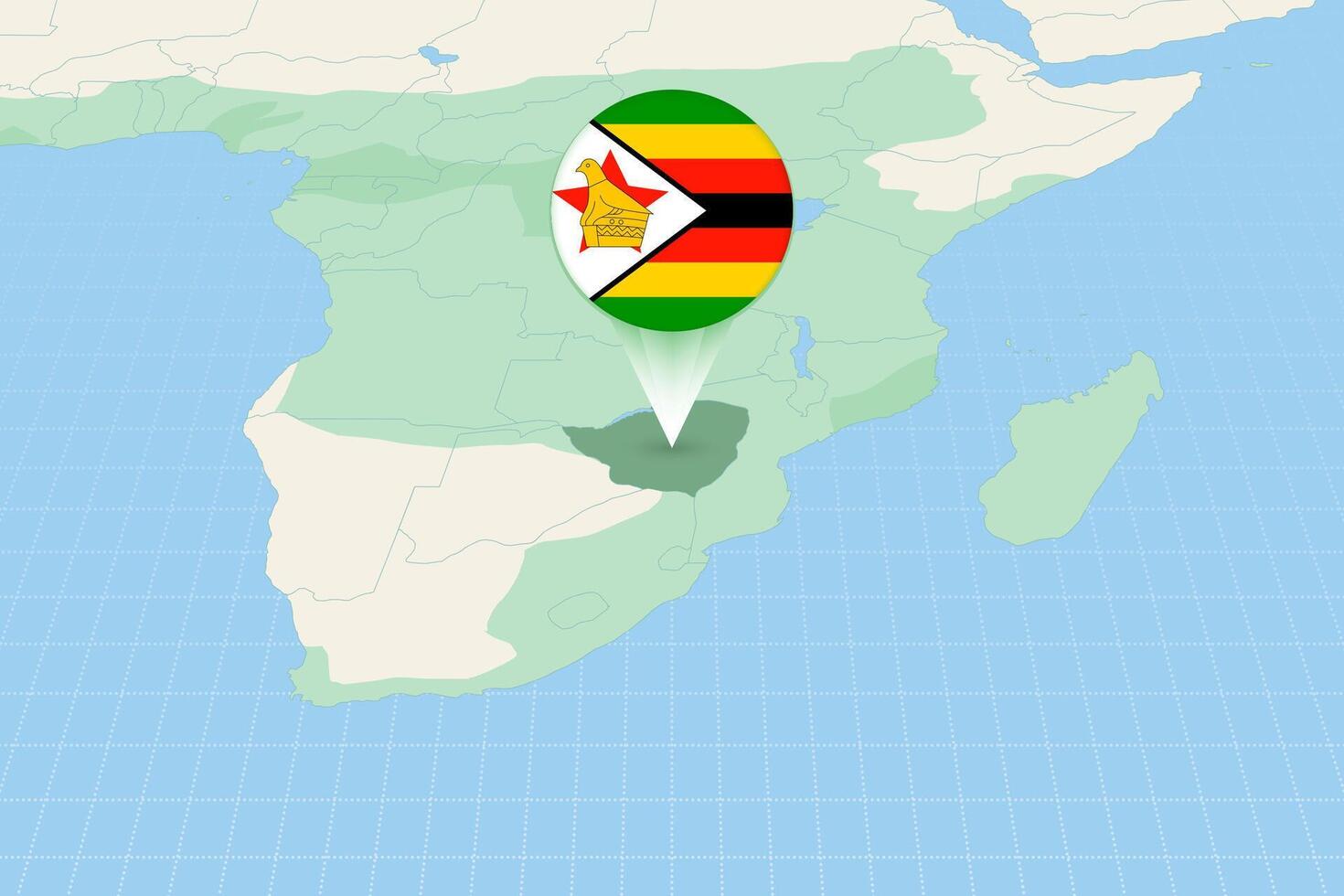 Map illustration of Zimbabwe with the flag. Cartographic illustration of Zimbabwe and neighboring countries. vector