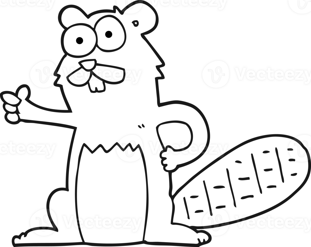 hand drawn black and white cartoon beaver png