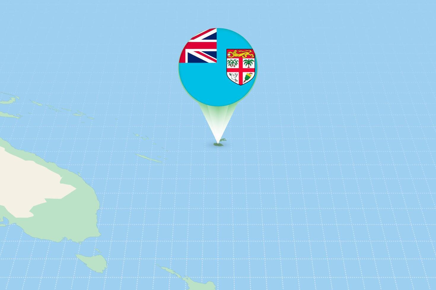 Map illustration of Fiji with the flag. Cartographic illustration of Fiji and neighboring countries. vector