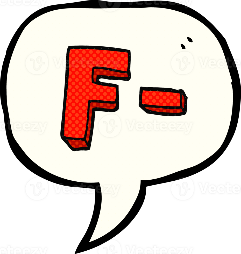 hand drawn comic book speech bubble cartoon F grade png